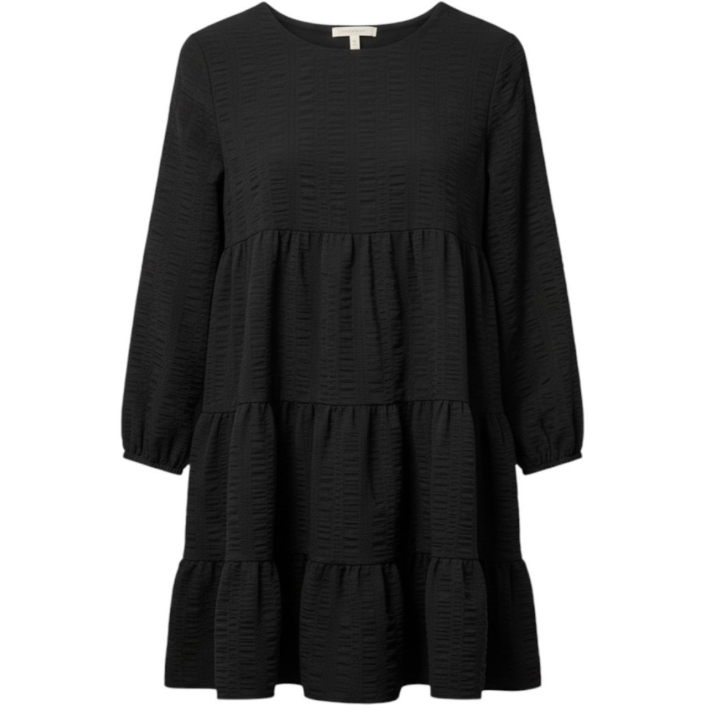 Zara Black Textured Tiered Mini Dress Long Sleeve Babydoll Size M